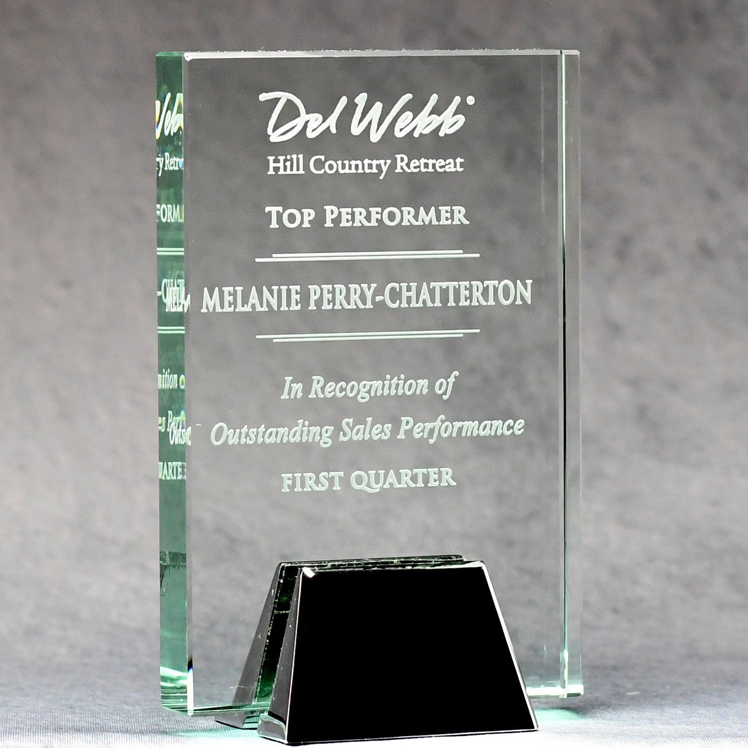 Jade Crystal Plaque with Chrome Stand