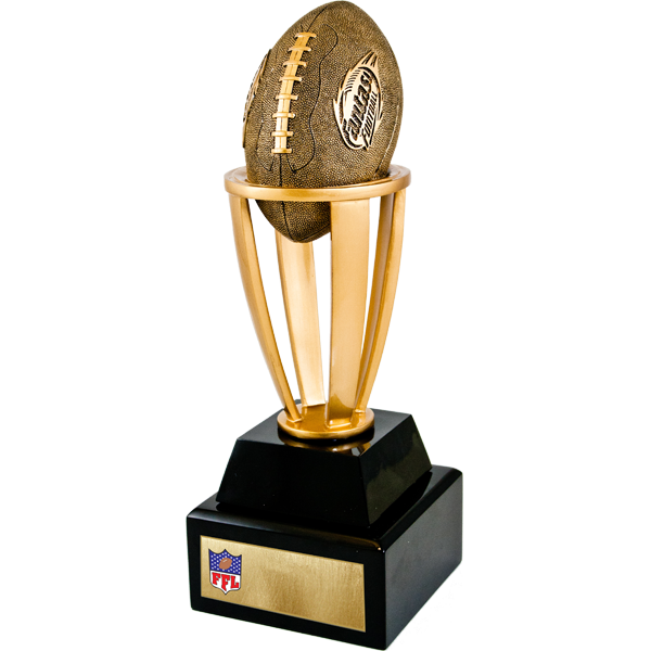 Gold tone fantasy football tower with black base